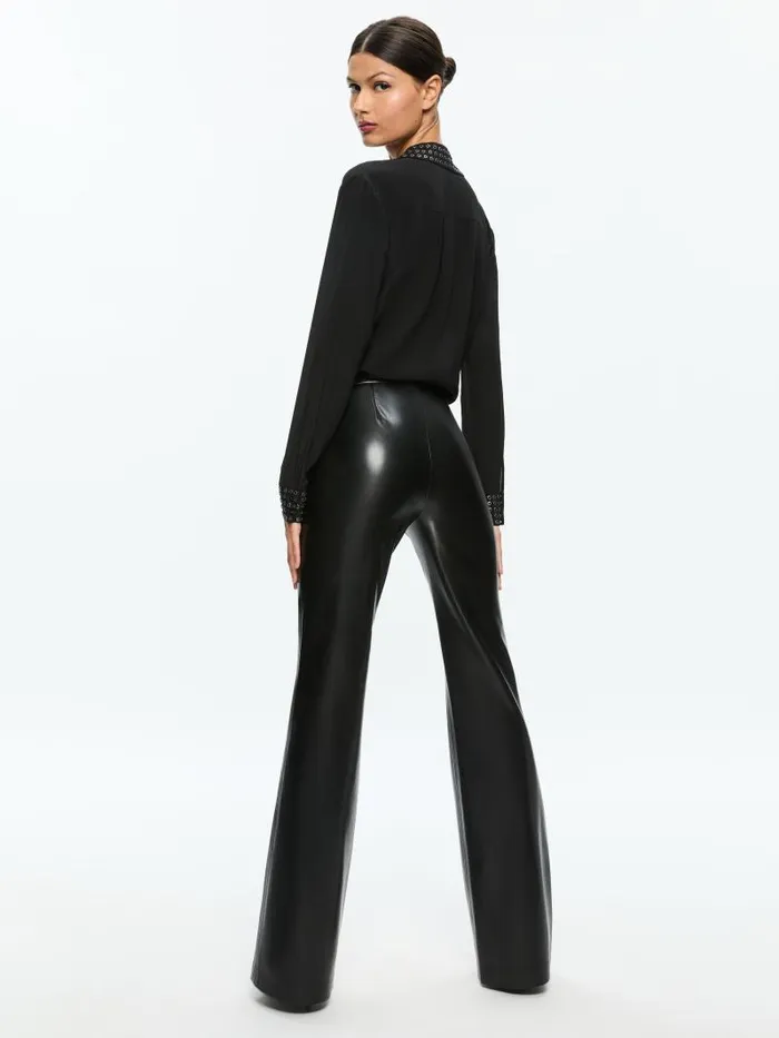 Alice Olivia RAVYN VEGAN LEATHER LACE UP BOOTCUT PANT Black Women Pants