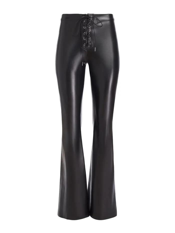 Alice Olivia RAVYN VEGAN LEATHER LACE UP BOOTCUT PANT Black Women Pants