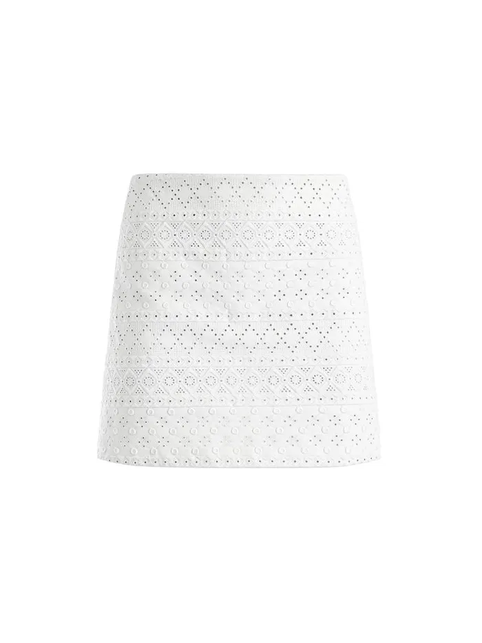 Alice Olivia RILEY EMBROIDERED MINI SKIRT Off White Women Skirts