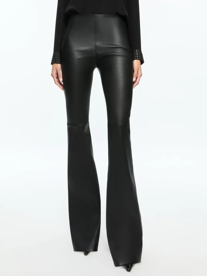 Alice Olivia RMP LEATHER BACKZIP BOOTCUT PANT Black Women Pants