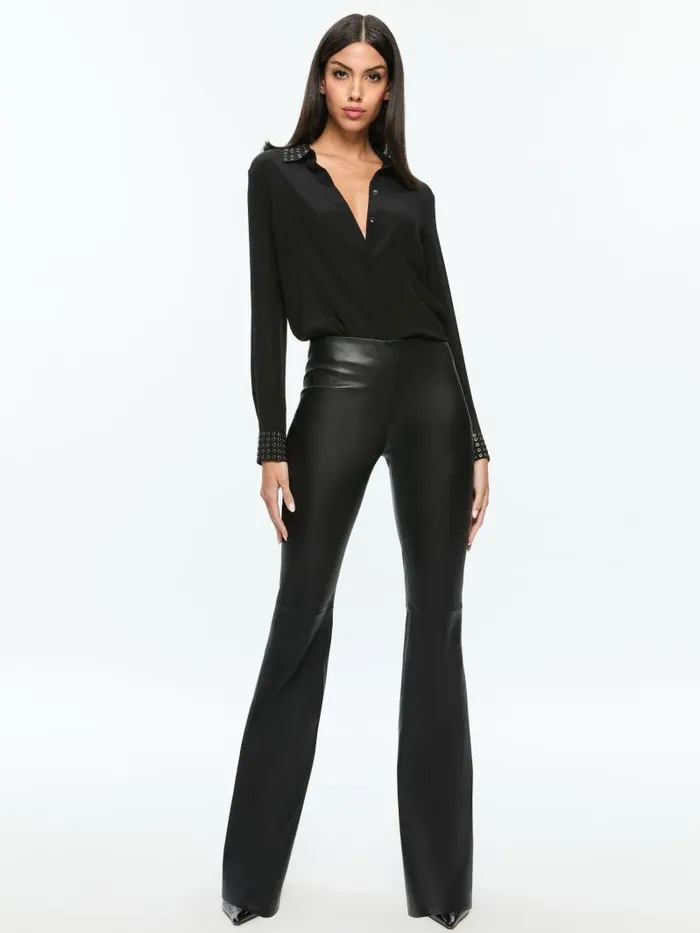 Alice Olivia RMP LEATHER BACKZIP BOOTCUT PANT Black Women Pants