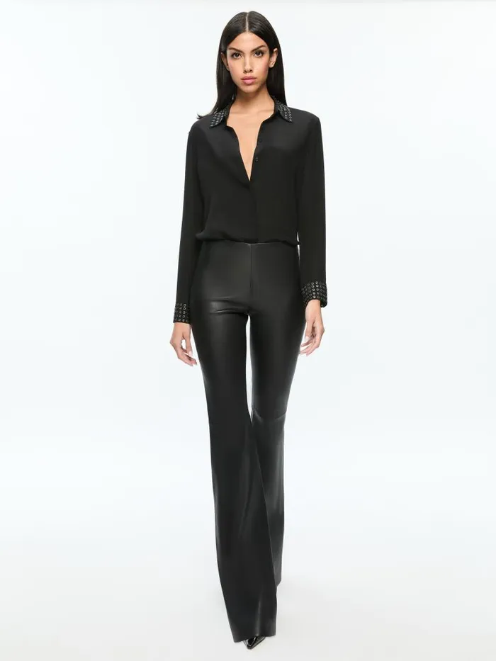 Alice Olivia RMP LEATHER BACKZIP BOOTCUT PANT Black Women Pants
