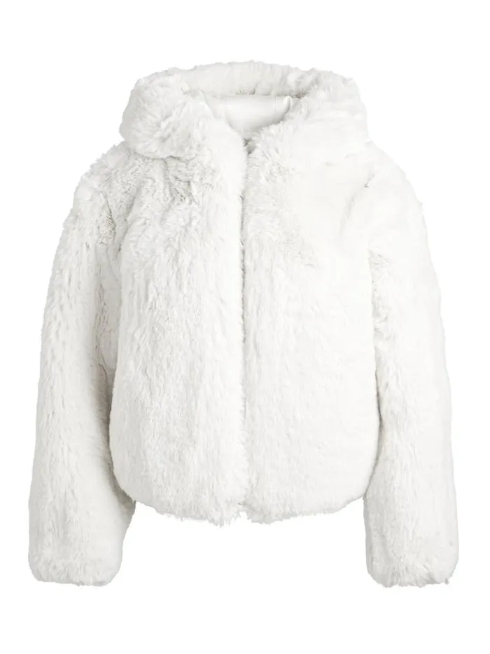 Alice Olivia ROWE CROPPED FAUX FUR BOMBER JACKET WITH HOOD Off White Women Jackets Coats