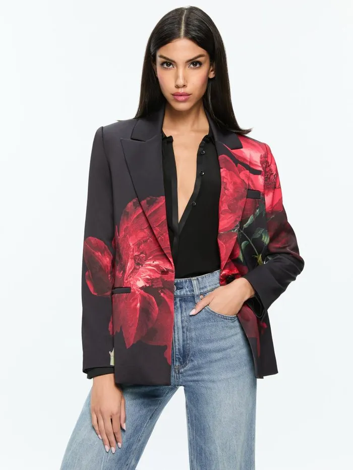 Alice Olivia SILAS SINGLE BREASTED BLAZER Peony Petals Bright Ruby Women Jackets Coats