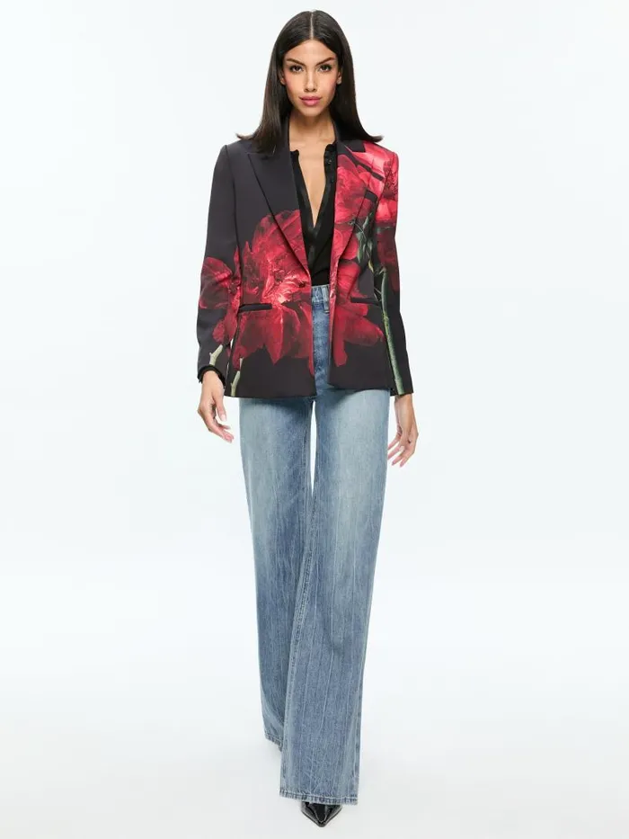 Alice Olivia SILAS SINGLE BREASTED BLAZER Peony Petals Bright Ruby Women Jackets Coats