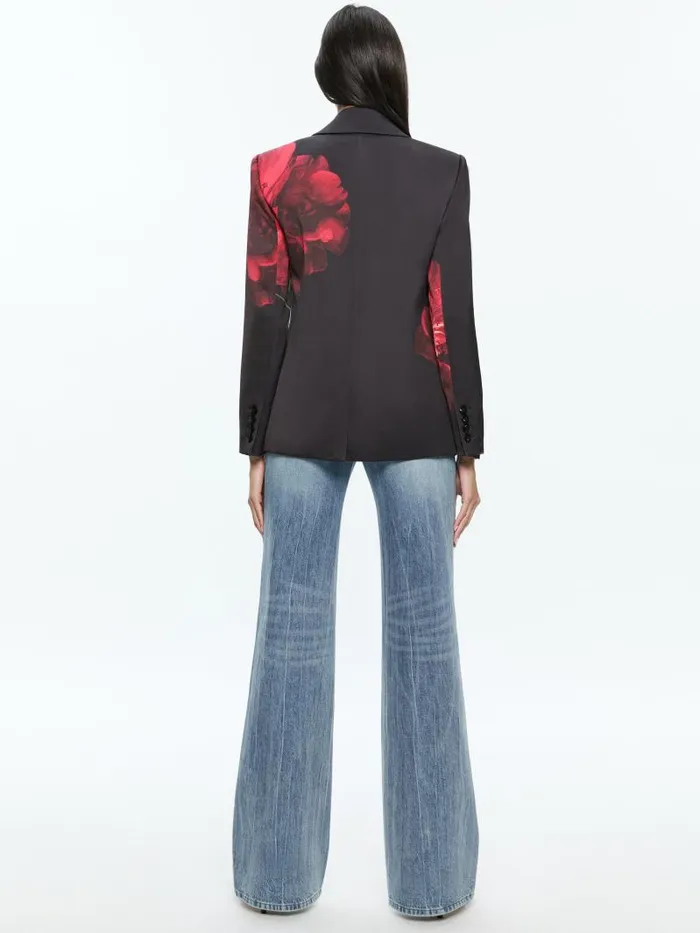 Alice Olivia SILAS SINGLE BREASTED BLAZER Peony Petals Bright Ruby Women Jackets Coats