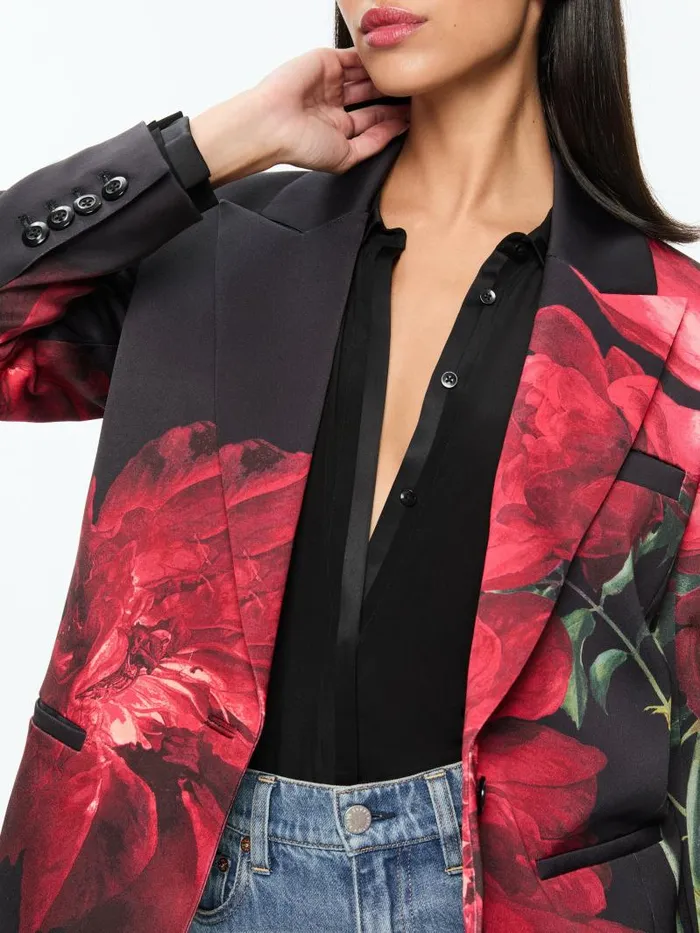 Alice Olivia SILAS SINGLE BREASTED BLAZER Peony Petals Bright Ruby Women Jackets Coats