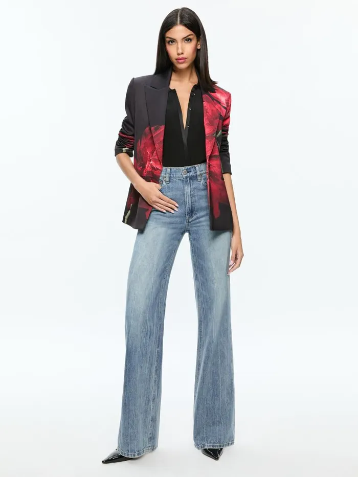Alice Olivia SILAS SINGLE BREASTED BLAZER Peony Petals Bright Ruby Women Jackets Coats