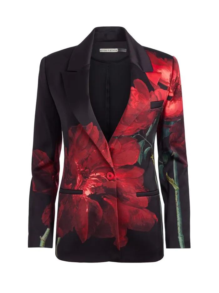 Alice Olivia SILAS SINGLE BREASTED BLAZER Peony Petals Bright Ruby Women Jackets Coats