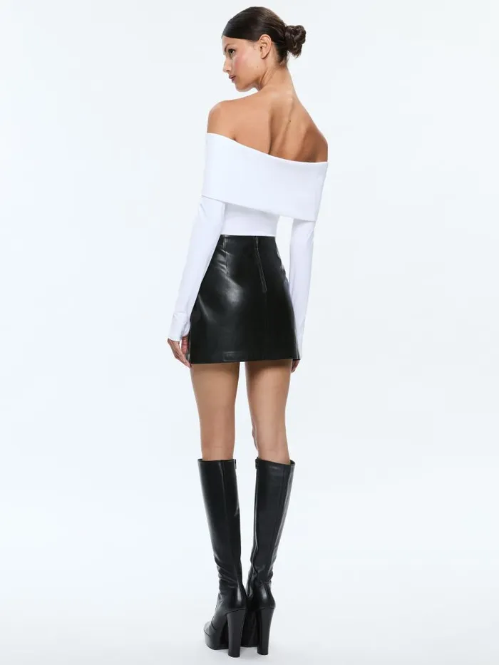 Alice Olivia SIOBHAN VEGAN WRAP MINI SKIRT Black Women Skirts