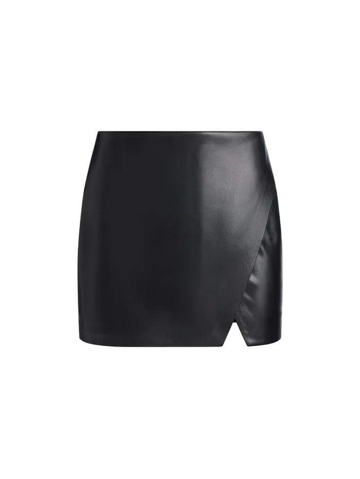 Alice Olivia SIOBHAN VEGAN WRAP MINI SKIRT Black Women Skirts