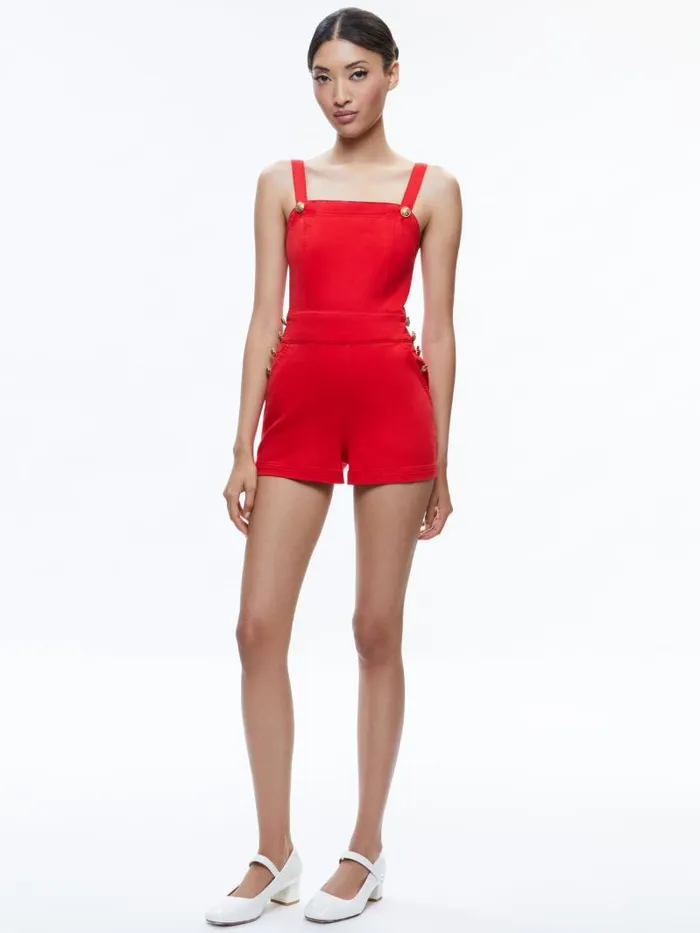 Alice Olivia VITA DENIM ROMPER Bright Ruby Women Jumpsuits Rompers