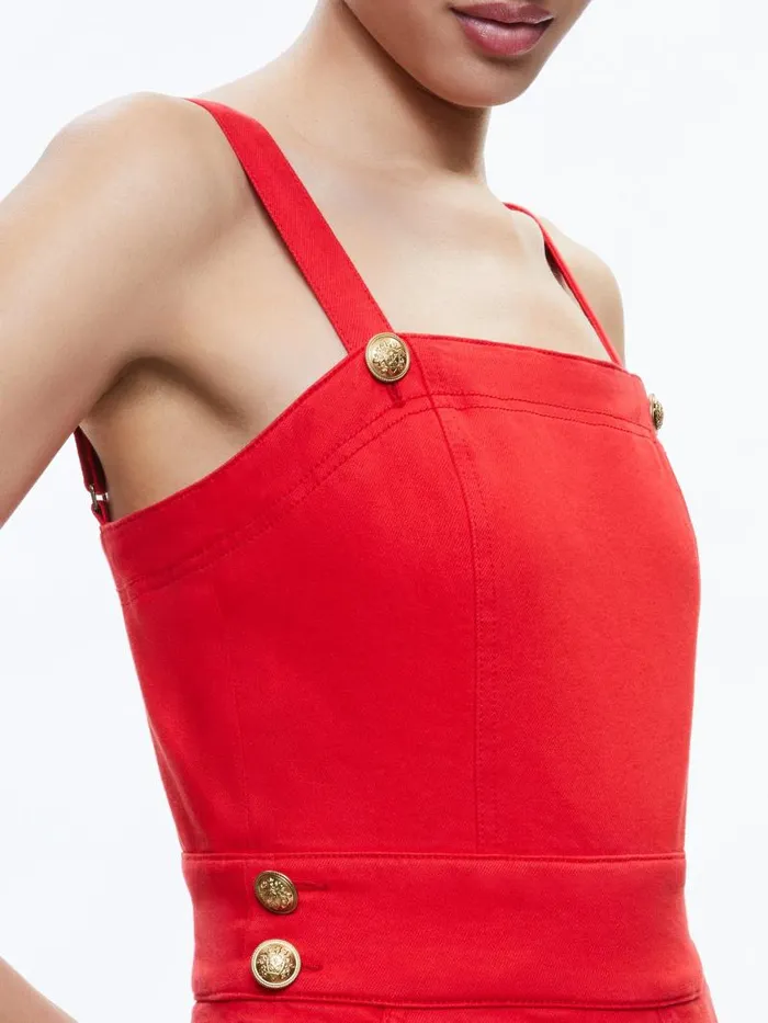 Alice Olivia VITA DENIM ROMPER Bright Ruby Women Jumpsuits Rompers