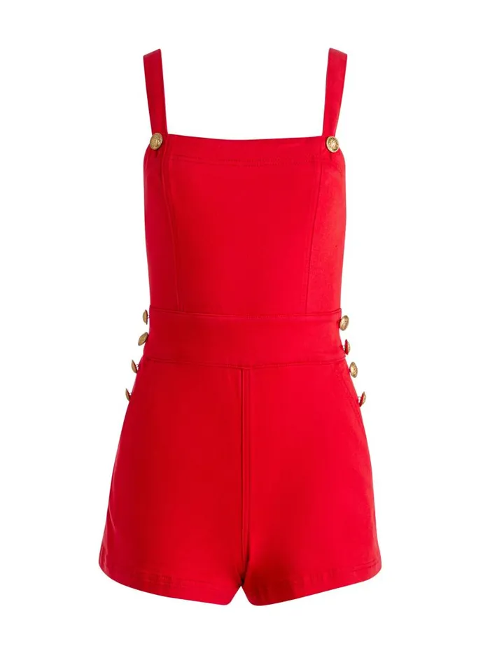 Alice Olivia VITA DENIM ROMPER Bright Ruby Women Jumpsuits Rompers