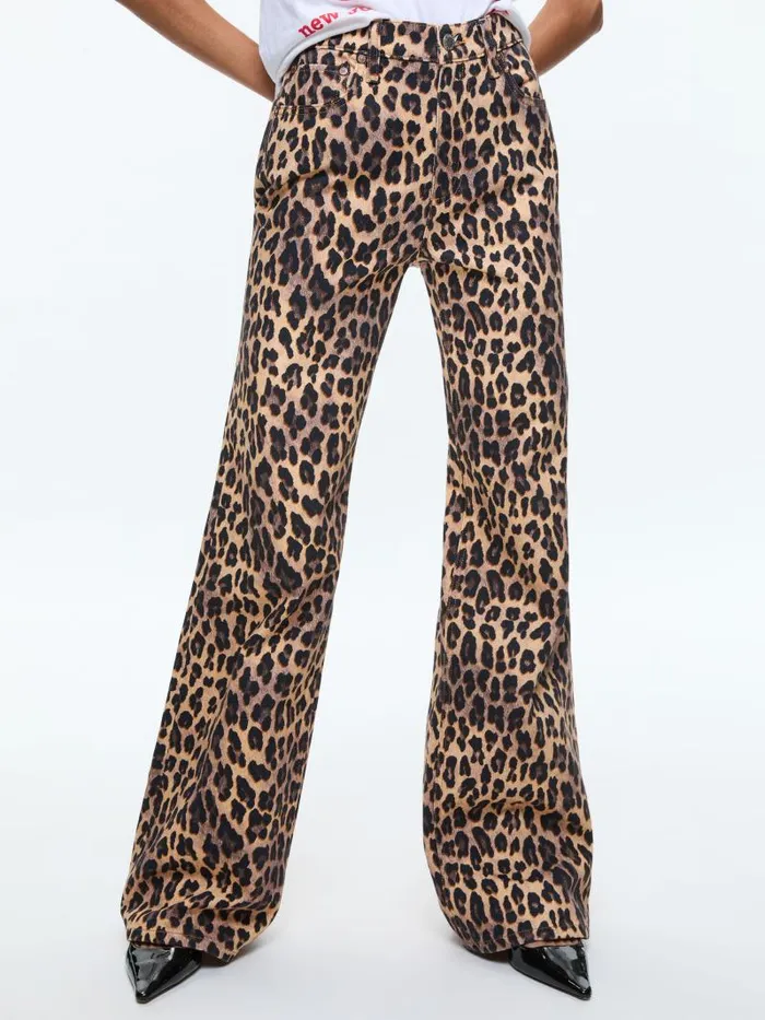 Alice Olivia WEEZY FULL LENGTH JEAN Spotted Leopard Dark Tan Women Jeans