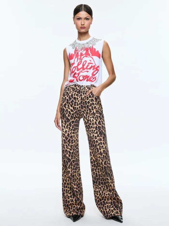 Alice Olivia WEEZY FULL LENGTH JEAN Spotted Leopard Dark Tan Women Jeans