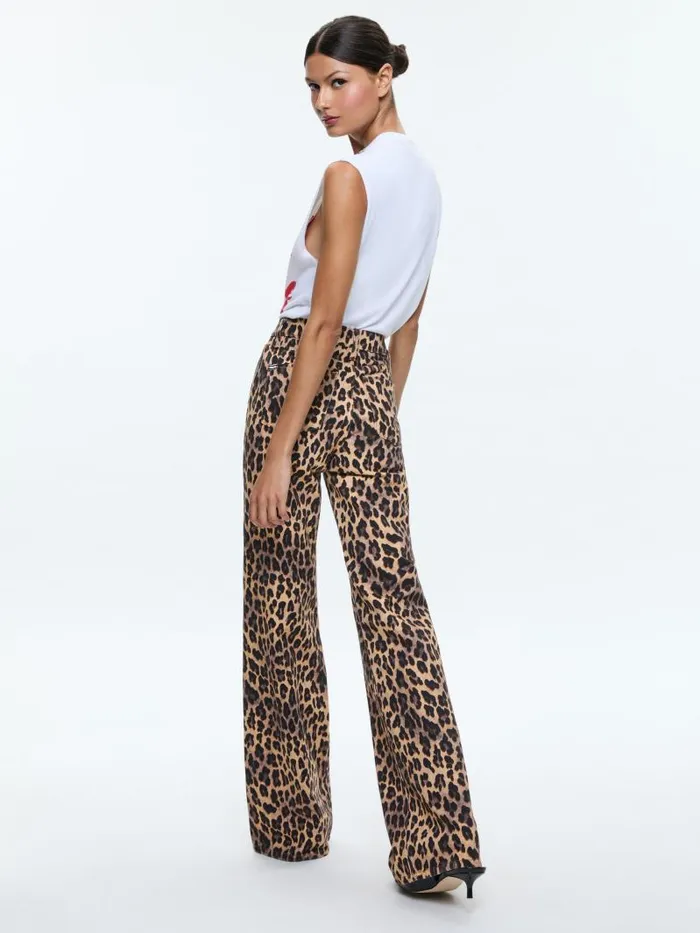 Alice Olivia WEEZY FULL LENGTH JEAN Spotted Leopard Dark Tan Women Jeans