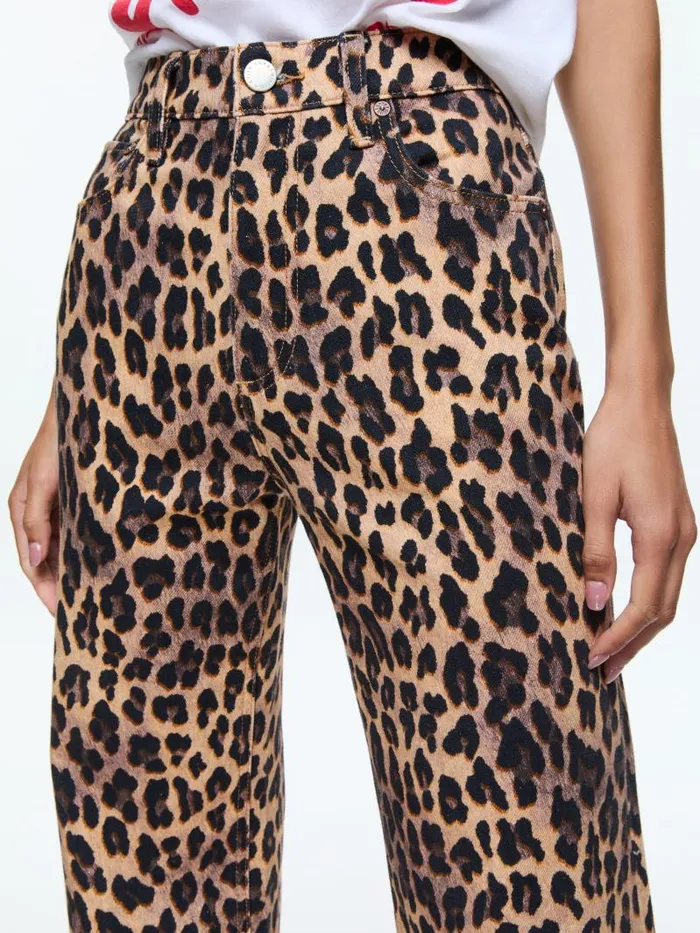 Alice Olivia WEEZY FULL LENGTH JEAN Spotted Leopard Dark Tan Women Jeans