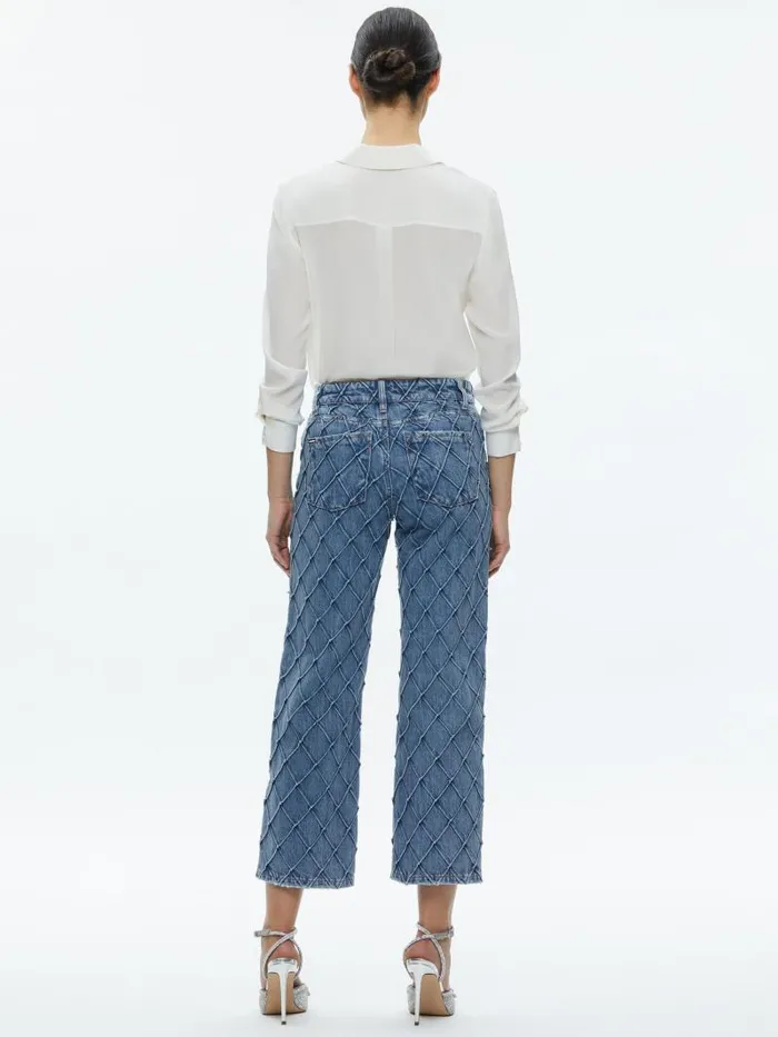 Alice Olivia WEEZY QUILTED EMBELLISHED CROPPED MID RISE JEAN Light Indigo Women Jeans