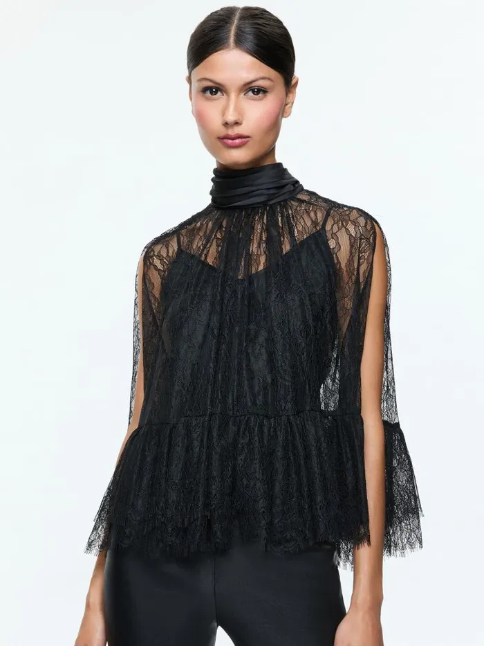 Alice Olivia ZENON TOP WITH CAMI LINING Black Women Tops