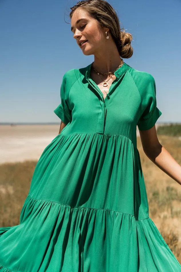 Amanda Tiered Dress In Green Green Women Bohme Dresses