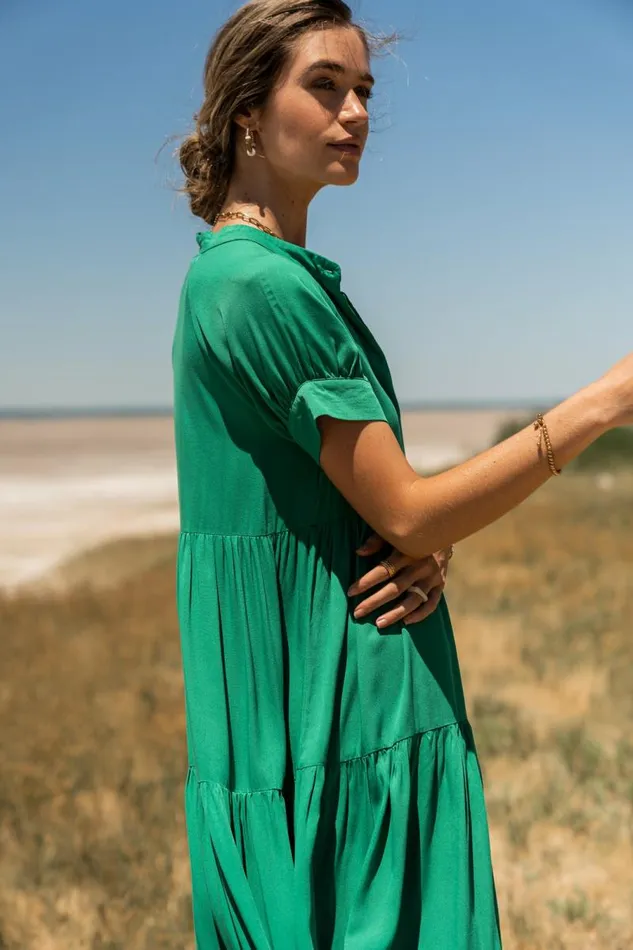Amanda Tiered Dress In Green Green Women Bohme Dresses