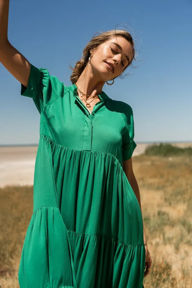 Amanda Tiered Dress In Green Green Women Bohme Dresses