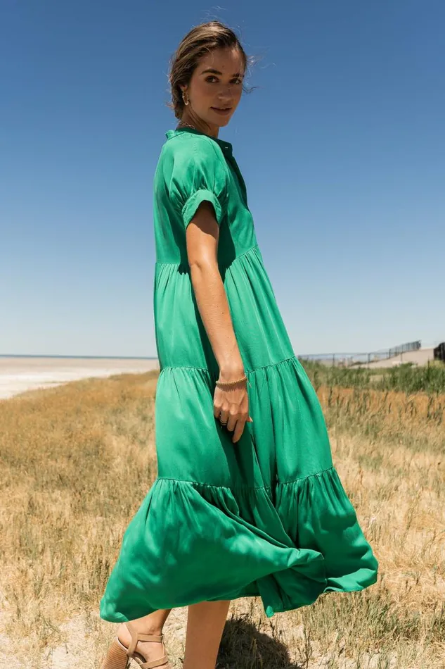 Amanda Tiered Dress In Green Green Women Bohme Dresses