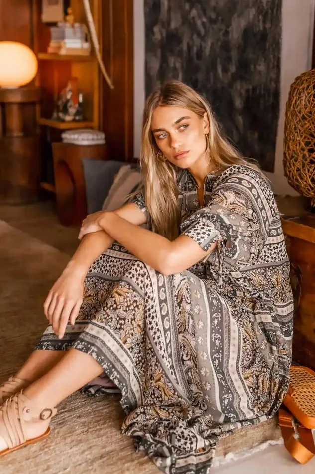 Amara Printed Midi Dress 8211 FINAL SALE Olive Women Bohme Dresses