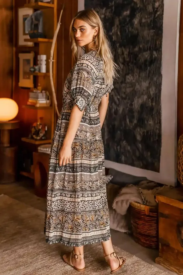 Amara Printed Midi Dress 8211 FINAL SALE Olive Women Bohme Dresses
