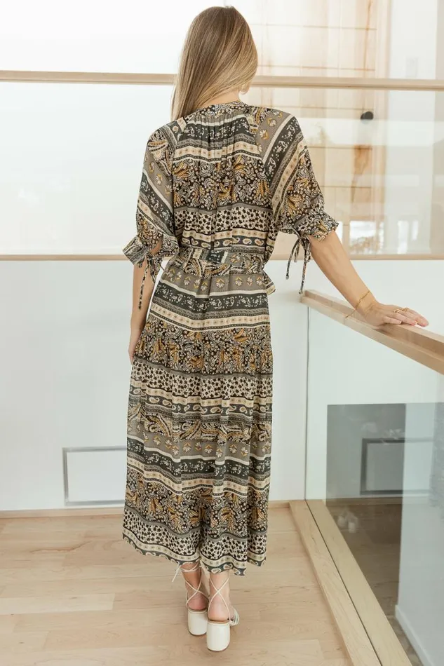 Amara Printed Midi Dress 8211 FINAL SALE Olive Women Bohme Dresses