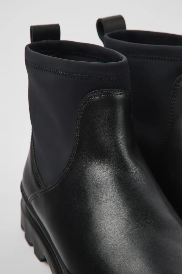 Ankle Boots Women Camper Brutus Black Leather And Textile Ankle Boots