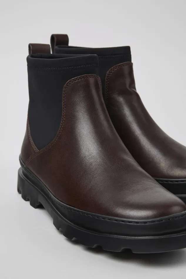Ankle Boots Women Camper Brutus Brown Leather And Textile Ankle Boots