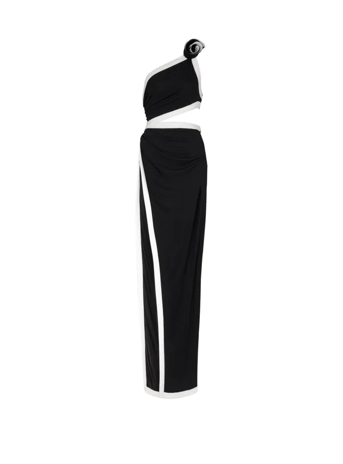 Asymmetric Dress With Rose Detail Black Women Balmain Dresses