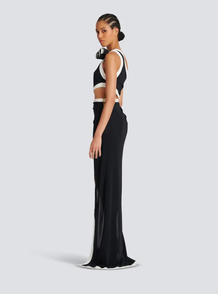 Asymmetric Dress With Rose Detail Black Women Balmain Dresses