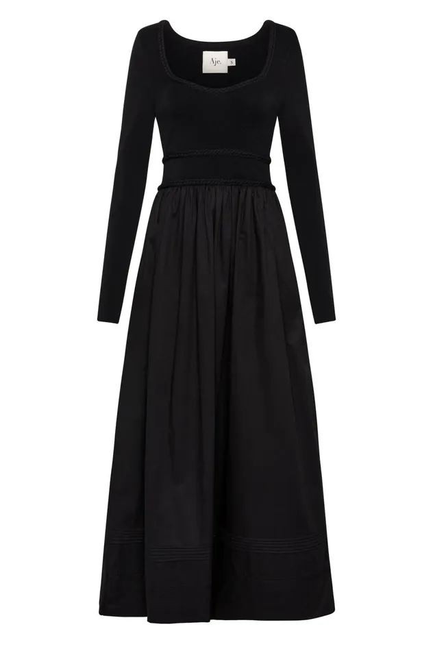 Audrey Knit Midi Dress Black Women Aje Black Dresses