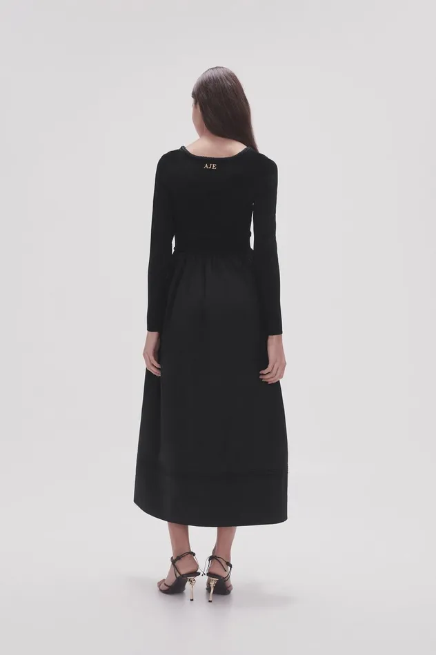 Audrey Knit Midi Dress Black Women Aje Black Dresses