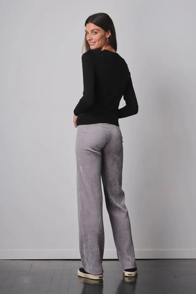 Avenue Montaigne FLAVIA Corduroy Silver Women Pants Avenue Montaigne FLAVIA Corduroy Silver Women Pants
