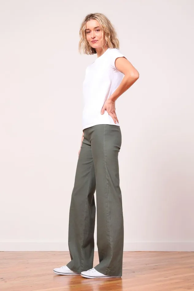 Avenue Montaigne FLAVIA Linen Olive Green Women Pants Avenue Montaigne FLAVIA Linen Olive Green Women Pants