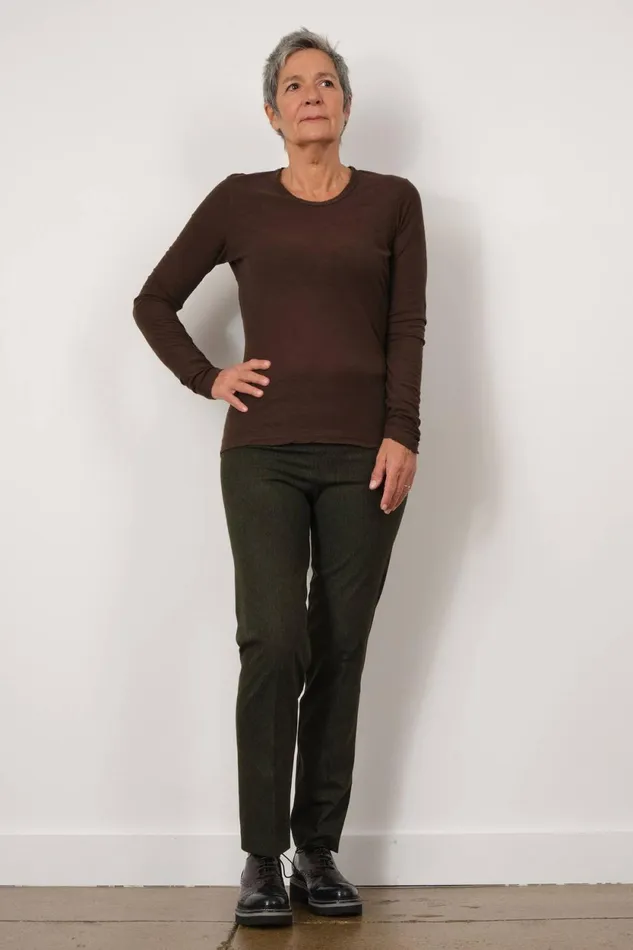 Avenue Montaigne LILI Flannel Olive Green Women Pants