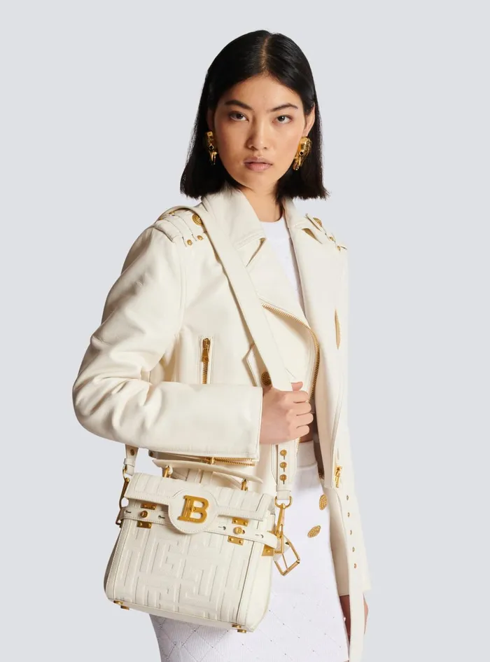 BBuzz 23 Monogram Grained Leather Bag Beige Women Balmain Handbags