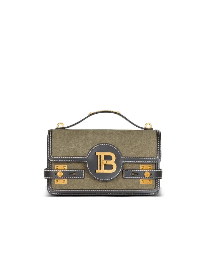 BBuzz Shoulder 24 Leather And Canvas Bag Khaki Women Balmain Handbags