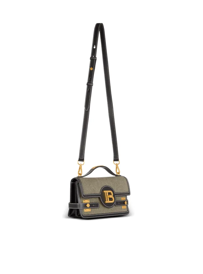 BBuzz Shoulder 24 Leather And Canvas Bag Khaki Women Balmain Handbags