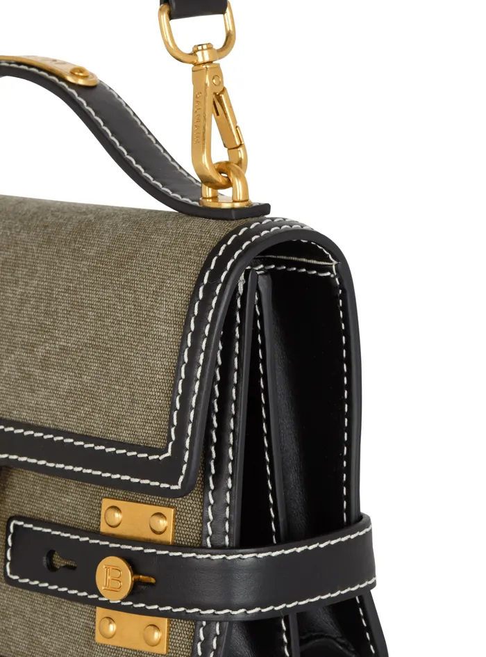 BBuzz Shoulder 24 Leather And Canvas Bag Khaki Women Balmain Handbags