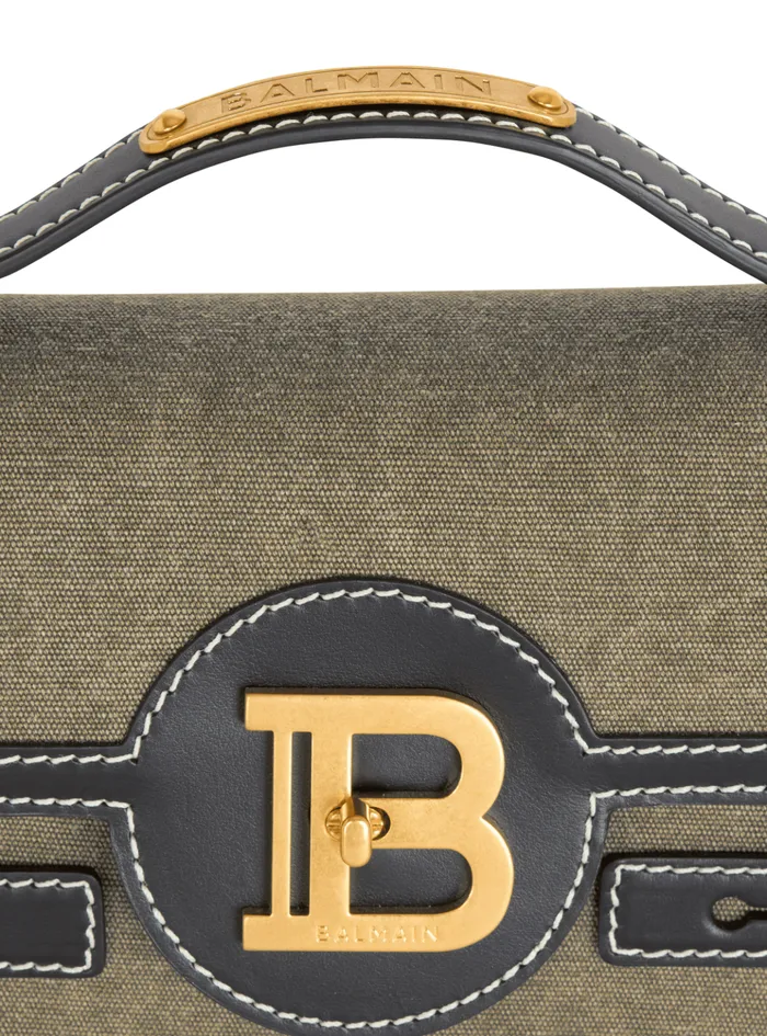 BBuzz Shoulder 24 Leather And Canvas Bag Khaki Women Balmain Handbags
