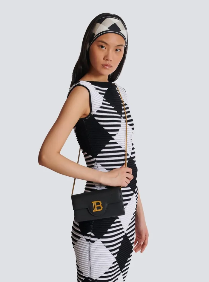 BBuzz Wallet On Chain In Grained Leather Black Women Balmain Small Leather Goods