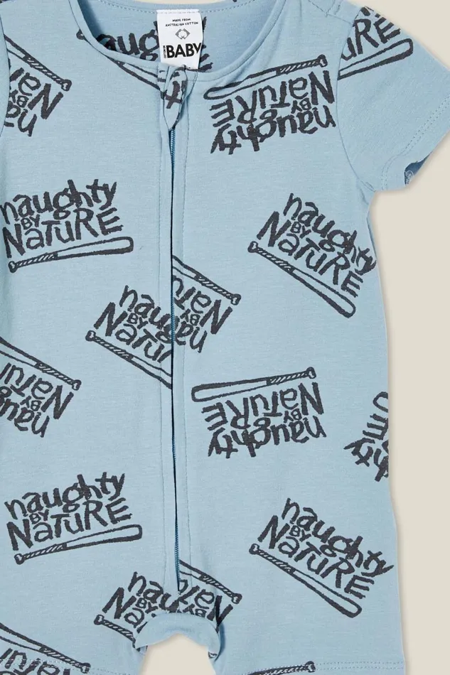 Baby Rompers and All In Ones Cotton On The Billie Short Sleeve Zip Romper License Lcn Nbn Dusty Bluenaughty By Nature