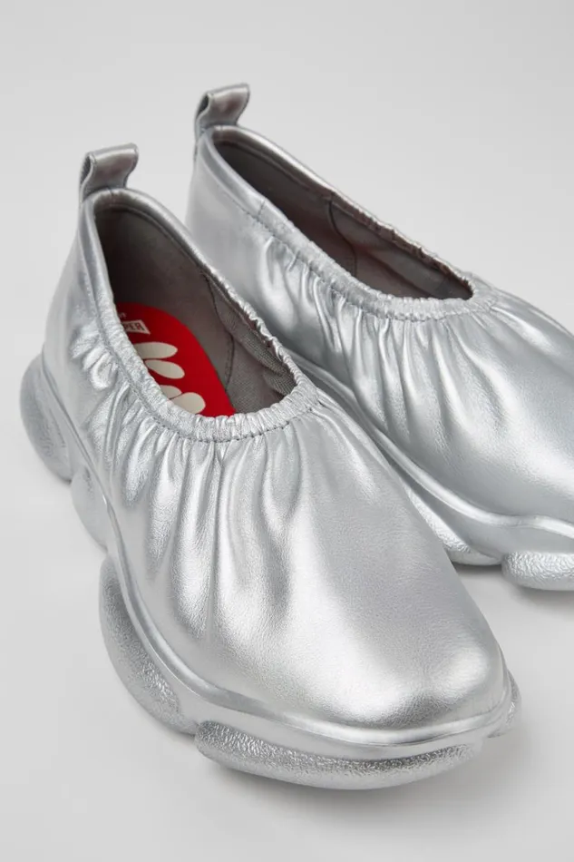 Ballerinas Women Camper Karst Silver Leather Shoes