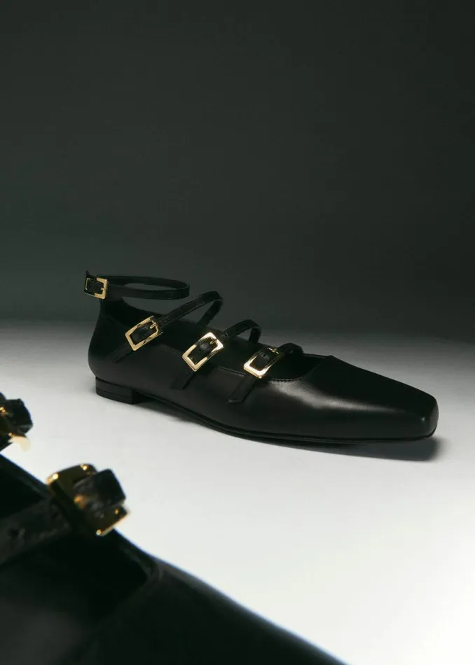 Ballet Flats Women ALOHAS Luke Black Leather Ballet Flats