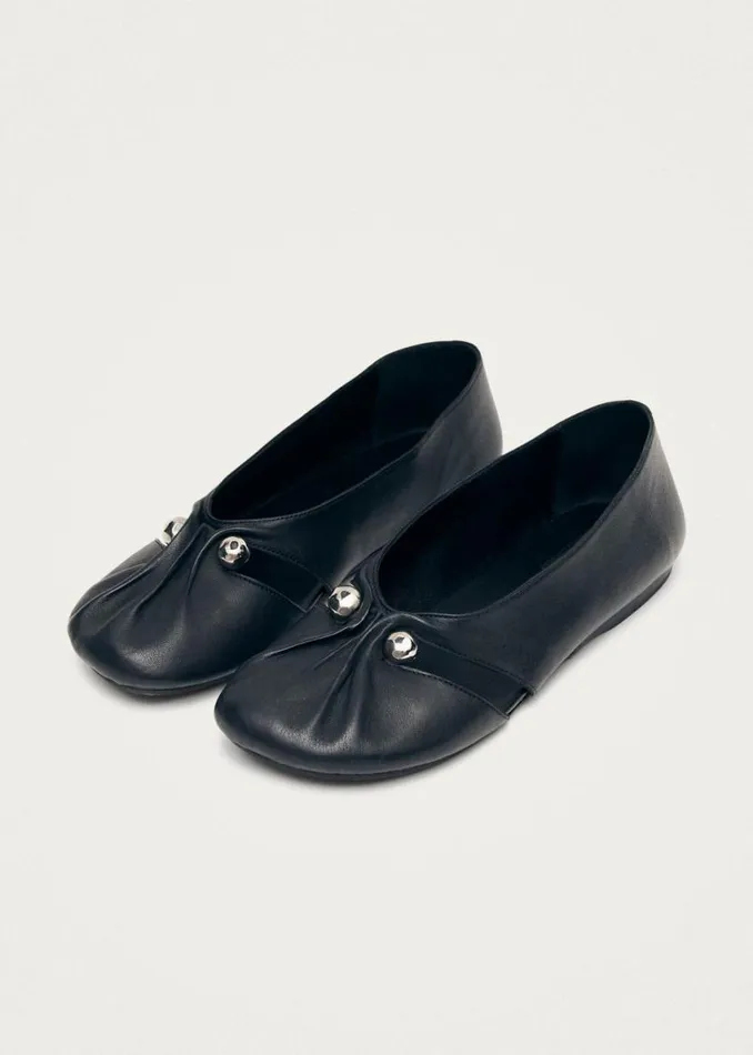 Ballet Flats Women ALOHAS Ravena Black Leather Ballet Flats